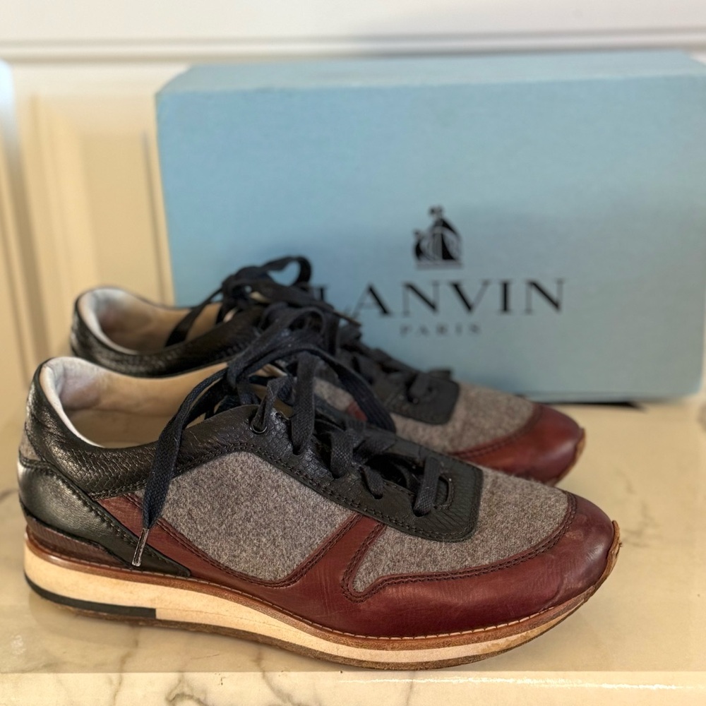 Lanvin Leather Sneakers Burgundy Colorblock Size 7.5